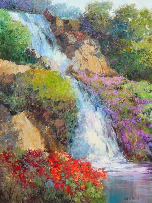 Waterfall and Flowers