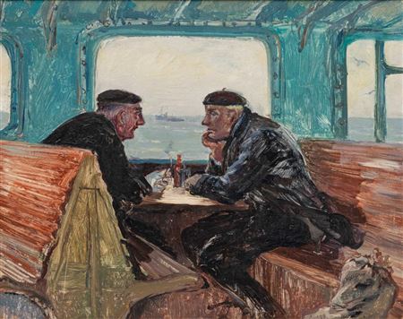 Conversation on a ferry by Frida Holleman - Auction record, sale price, and art valuation. Compare with similar artists and explore comparable artworks.