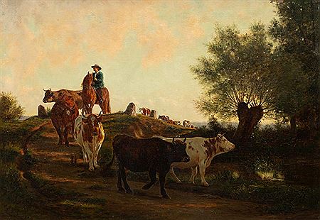 Cowherd on horseback with his herd