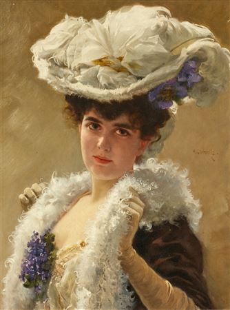 Elegant Lady with Hat and Boa