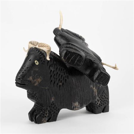 MUSK OX AND HUNTER, 2009 by Andy Palongayak - Auction record, sale price, and art valuation. Compare with similar artists and explore comparable artworks.