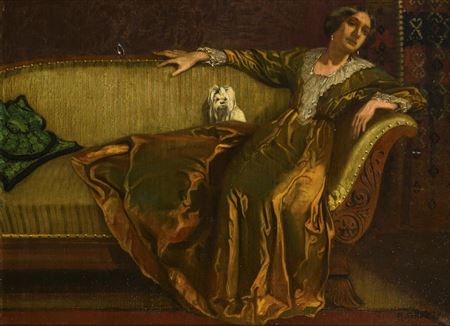 Lady on a sofa with a dog