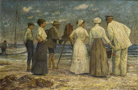 Impressionist scene with photographer on the beach