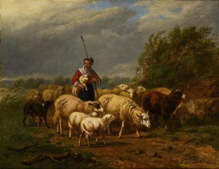 Young shepherdess with flock