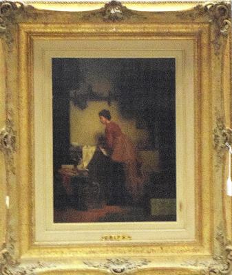 Interior with Woman Washing Clothes and Cat Playing with Clothes