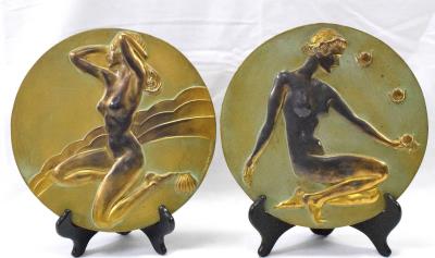 Pair of Round Bronze Plaques
