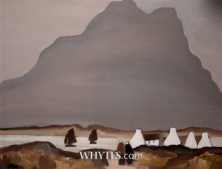 Figures and Cottages by a Lake and Mountain