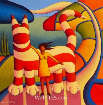 CAT IN LANDSCAPE WITH WOMAN