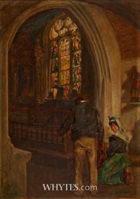 Breton Church Interior with Figures, c.1905