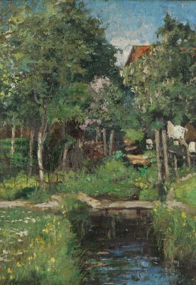 House Behind Trees by the Stream