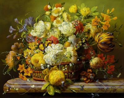 Still Life of Flowers in a Basket