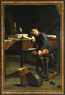 Young musician sleeping at the piano