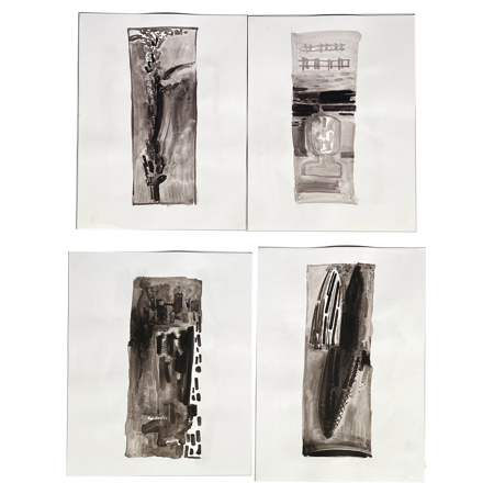"Louis B Series"; Une tete (A Head), Une branche (A Branch), Fuseau (Spindle), and Hello Pizzi