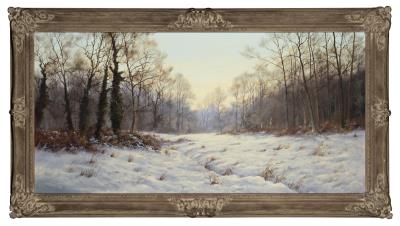 A Snowy Winter Landscape at Dusk by James Wright - Auction record, sale price, and art valuation. Compare with similar artists and explore comparable artworks.
