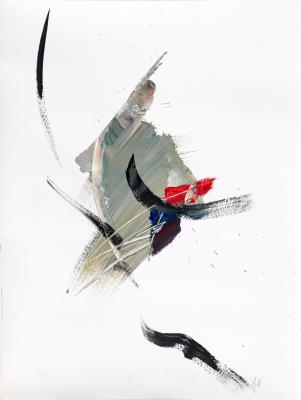 Composition with red and blue stains