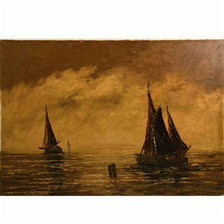 Seascape, two sailing boats in the evening sunshine