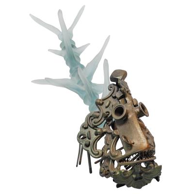 Iron & Glass Fish Sculpture