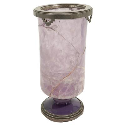 Art Deco Quartz Vase with Sterling Silver Mount