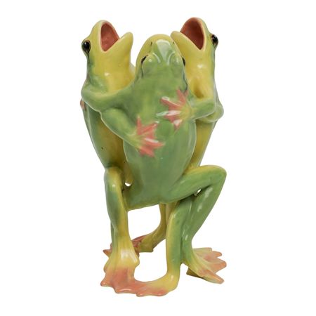 Majolica Dancing Frogs Triptych Vase