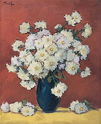 "Zinnias in Blue Vase" by Nicolae Tonitza - Auction record, sale price, and art valuation. Compare with similar artists and explore comparable artworks.