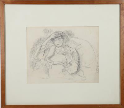 Sketch of a Seated Woman Wearing a Hat