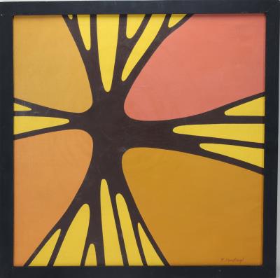 Modern composition of color filled web