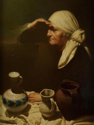 Old woman with ceramic pieces