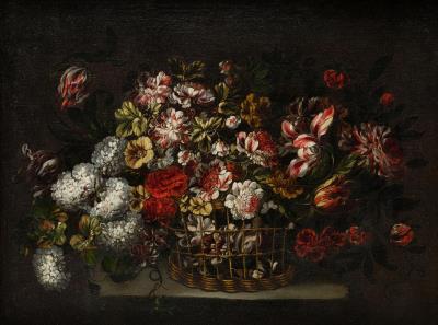 Basket of flowers by Gabriel De La Corte - Auction record, sale price, and art valuation. Compare with similar artists and explore comparable artworks.