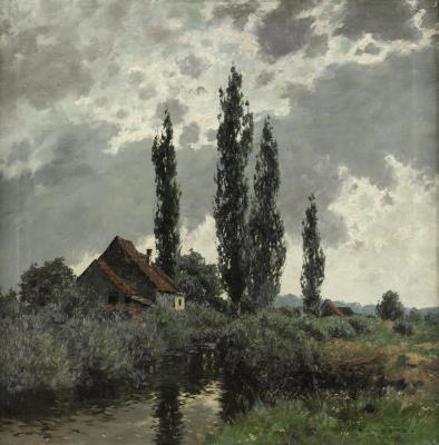 Landscape with farmhouse by a river