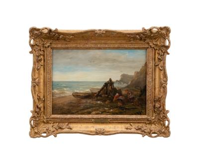 Untitled - Rocky Coastal Landscape with Fishing Family