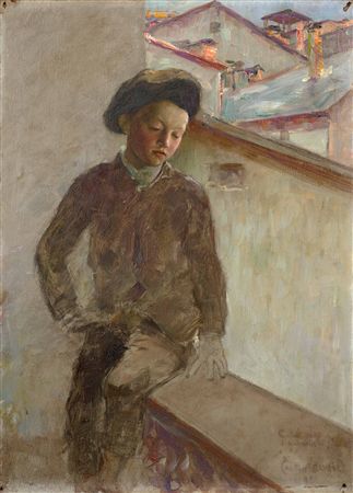 Young boy sitting on a railing