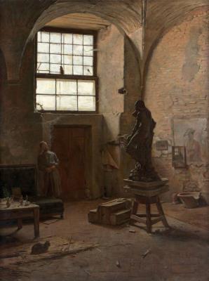 The sculptor Teodor Lundberg (1852-1926) in his studio in Rome