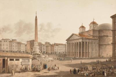 Place du Panthéon animée d'une scène de marché, Rome