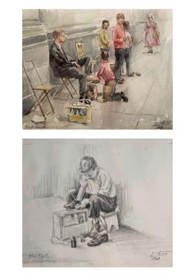 Street shoe shine boys in New York