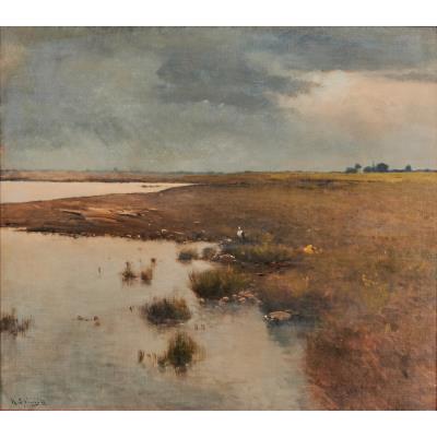 Landscape of a Farm and River Water