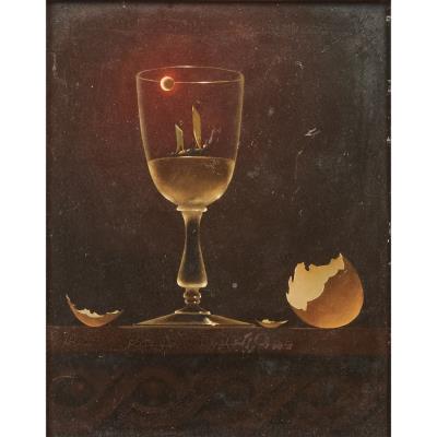 Still Life with Wine, Egg Shell, and Ship at Moonlight