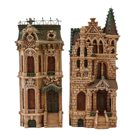 Two Chicago Brownstone Plaster Building Models in High Relief