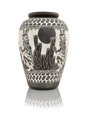 Acoma Black & White Etched Pottery Jar
