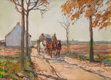 Autumn Landscape with Soldiers in a Horsedrawn Cart