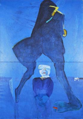 Figures on a Blue Background