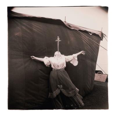 Albino sword swallower at a carnival, MD