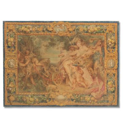 Four painted panels in imitation of tapestries: Diana in her chariot; a bucolic scene in the style of Watteau; a representation of Summer; an architectural design with columns