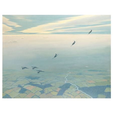 Three Spitfires Attaching a Formation of Junkers by Roy Nockolds - Auction record, sale price, and art valuation. Compare with similar artists and explore comparable artworks.