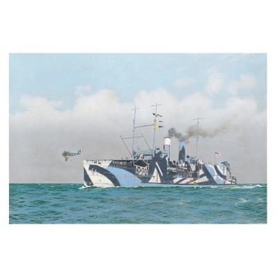 The aircraft carrier H.M.S. Pegasus in dazzle camouflage