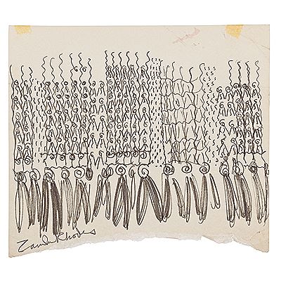 Zandra Rhodes: a Working Sketch for the Layout of the 'Indian Feather Border' Print