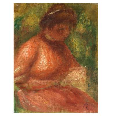 Femme en robe rouge lisant