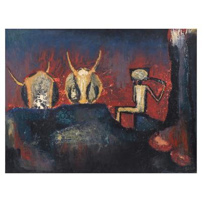 Cattle herder by Jimoh Akolo - Auction record, sale price, and art valuation. Compare with similar artists and explore comparable artworks.