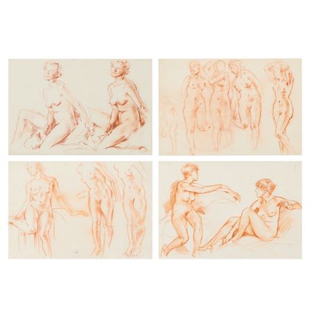 Seated Figure - Two Poses; Studies for Leda; Three Studies of Female Nudes; Model Relaxing in a Chair - Arms Outstretched