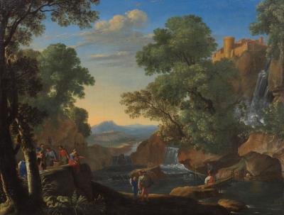 Italianate landscape with figures fishing by a stream