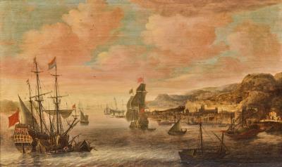Ships in the bay of a Mediterranean harbour